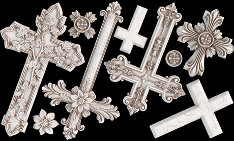 Ornate and plain crosses crafted using Les Croix Mould by I.O.D., shown against a black background.