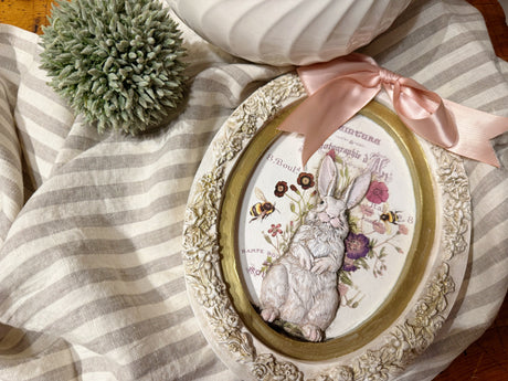 Les Lapins Mould by IOD with oval bunny designs, florals, and bees in French Country style motif.