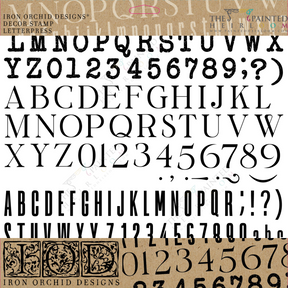 Four Letterpress Stamps by I.O.D. arranged on a beige and white background.