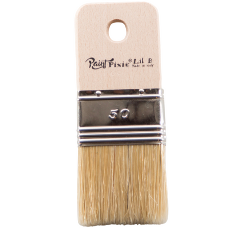 Paint Pixie Lil D Paintbrush with natural bristles, wooden handle, and “Lil D” text on the side.