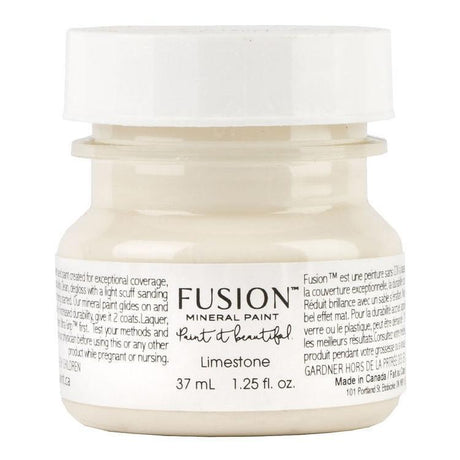 37mL jar of Fusion Mineral Paint in Limestone, an all-in-one acrylic with a modern matte finish.