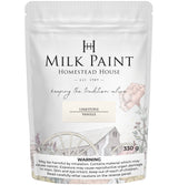 330g Homestead House Limestone Milk Paint in Vanille with floral and wagon wheel label graphics.