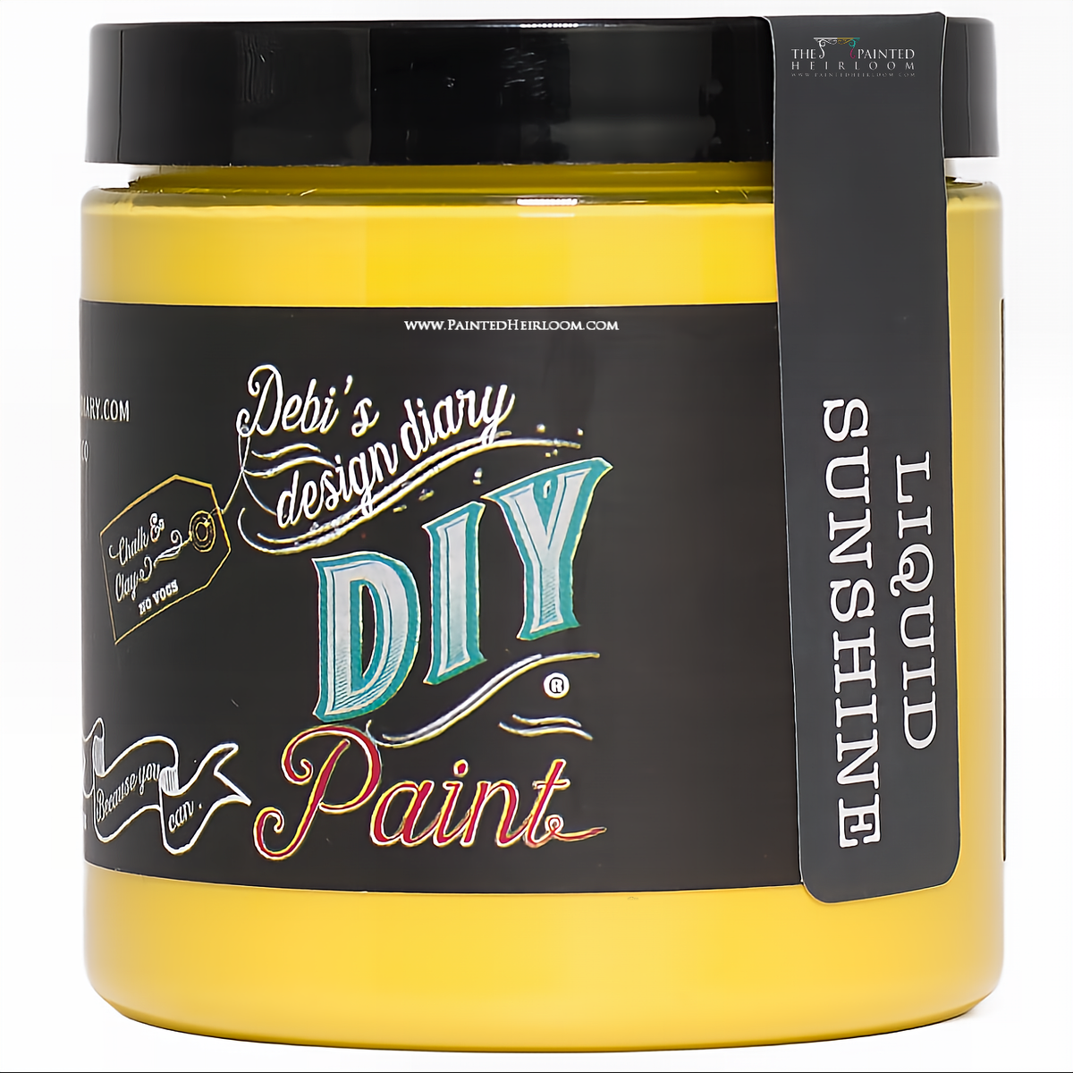 DIY Paint Co. Liquid Sunshine DIY Paint in a yellow jar with black lid and eco-friendly label.