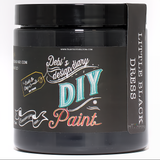 Little Black Dress by DIY Paint Co., black container of clay and chalk paint for furniture projects.