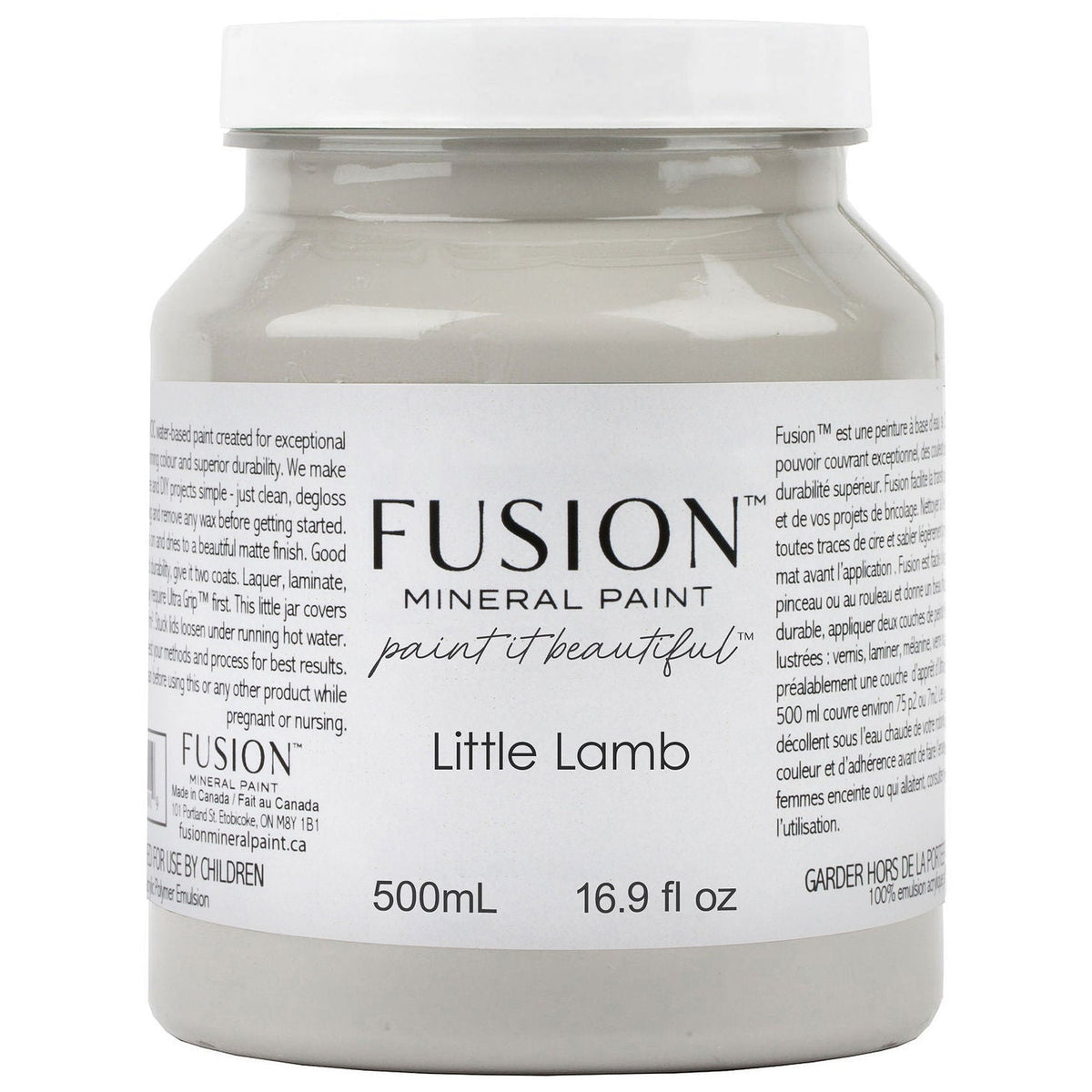 Little Lamb Fusion Mineral Paint 500mL jar with label, matte finish formula.