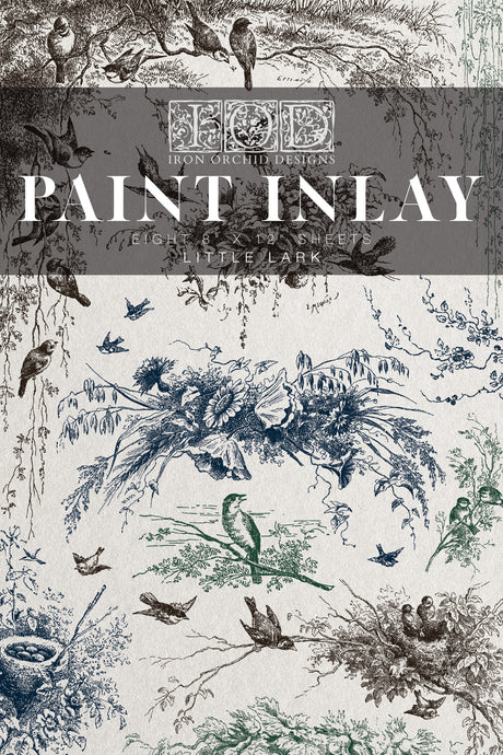 I.O.D. Little Lark Paint Inlay featuring vintage toile bird and nature art in a small format.