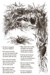 Little Lark Paint Inlay by I.O.D. with birds, nests, reeds, and French poem in black-and-white toile style.