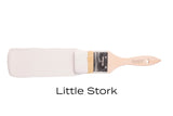 Fusion Mineral Paint Little Stork Limited Release brush on white, label clearly shown.