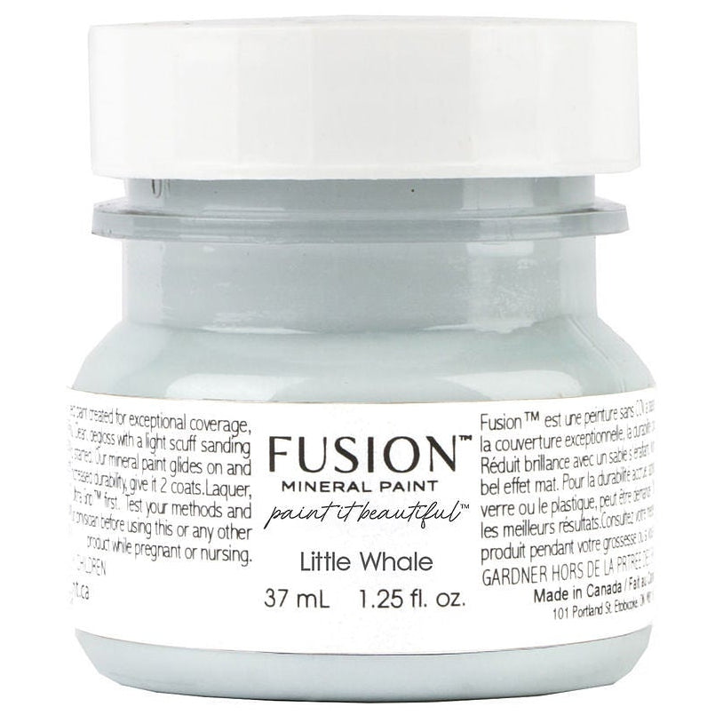 37 mL Little Whale Fusion Mineral Paint jar, lake blue color with labeled details visible.