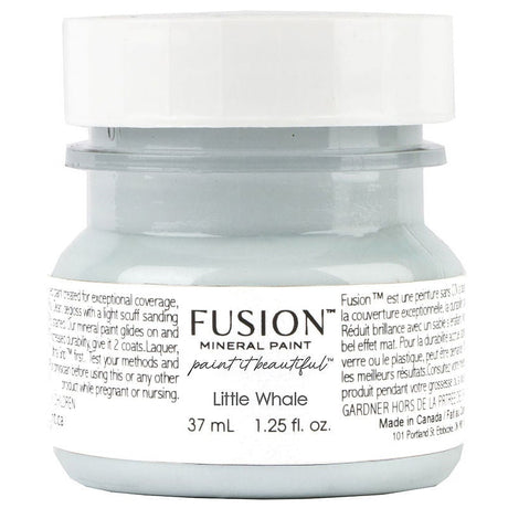 37 mL Little Whale Fusion Mineral Paint jar, lake blue color with labeled details visible.