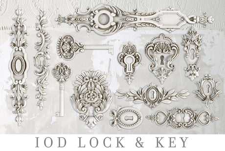 Lock and Key Mould by IOD featuring vintage-style keyholes and keys.