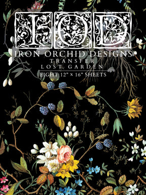Lost Garden Transfer by IOD, vintage floral on black, Iron Orchid Designs, Brand: I.O.D.