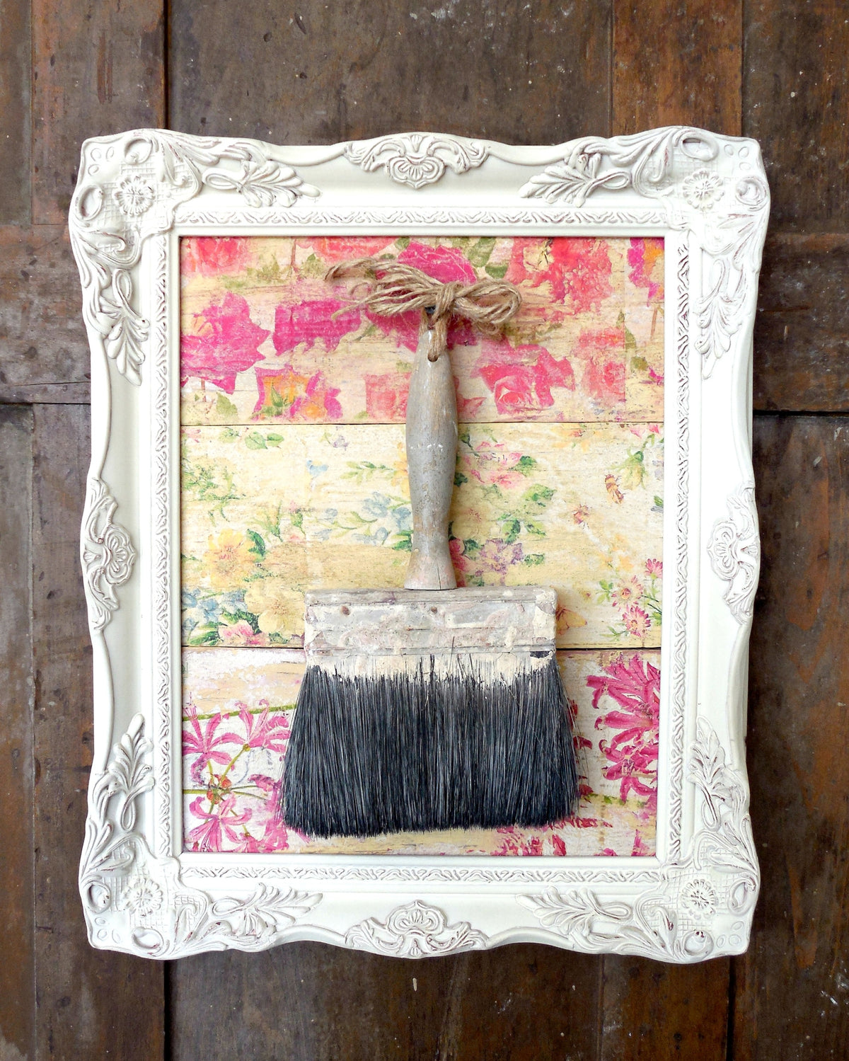 Large brush on floral design, framed in white; inspired by Love Bug milk paint from Old Fashioned Milk Paint.