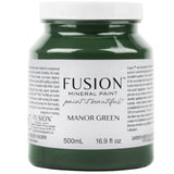 500 mL Fusion Mineral Paint Manor Green with product details and brand label on the front.