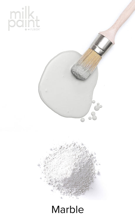 Fusion Mineral Paint Marble Milk Paint (white powder) with branding and “Marble” color name displayed below.