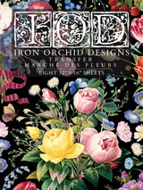 Marché des Fleurs Transfer by I.O.D., set of 8 sheets (12″x16″) with French flower market botanical designs.