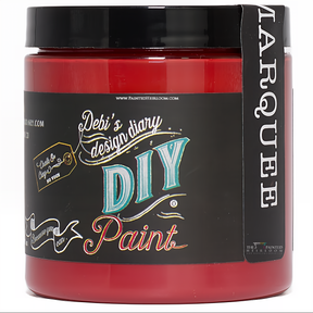 Red Marquee DIY Paint jar by DIY Paint Co., labeled as clay and chalk paint for furniture projects.