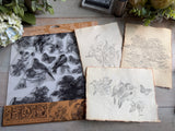 I.O.D. Meadowlark Stamp set with clear bird and butterfly stamps, ink pads, and textured paper on floral wood surface.