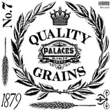 Mercantile Stamp by IOD, black and white vintage label design with crown motif.
