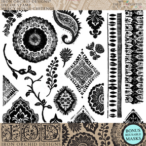 The Mercy House Chitenge Stamp by I.O.D. with reusable mask and African fabric-inspired pattern designs.