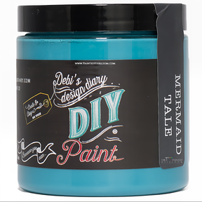 Turquoise Mermaid Tale DIY Paint by DIY Paint Co. jar, labeled for furniture painting.