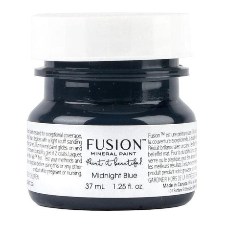 37mL Fusion Mineral Paint jar, Midnight Blue color, with white label; all-in-one acrylic.