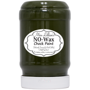 Miss Lillian’s Midnight Fern No-Wax Chock Paint jar in dark green shade.