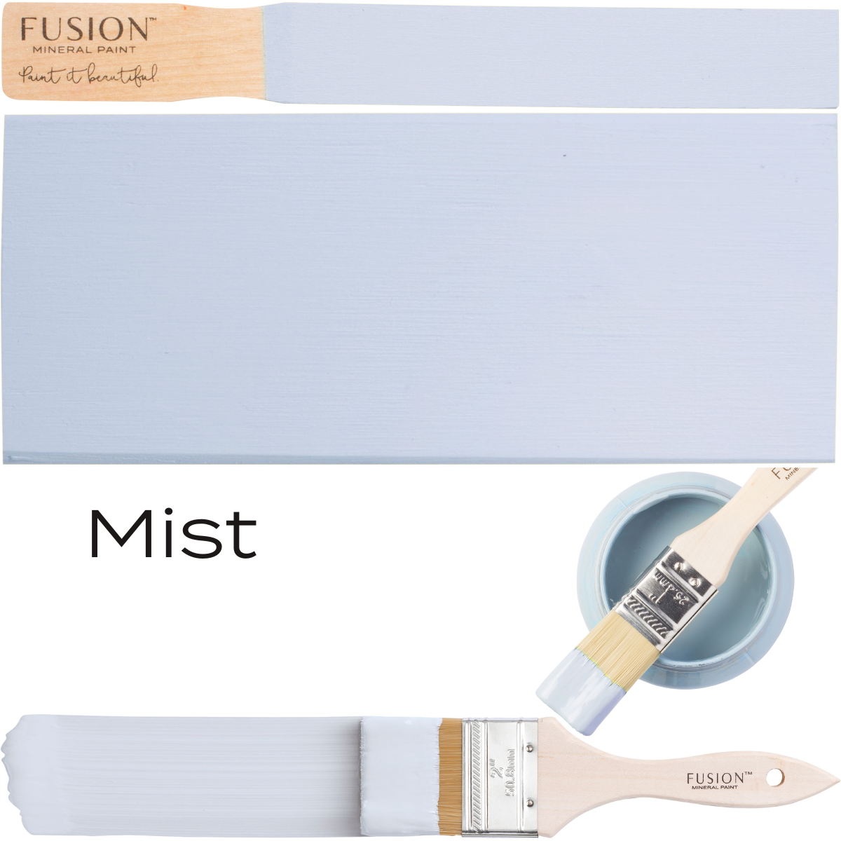 Mist Fusion Mineral Paint by Fusion Mineral Paint, a light grayish blue shade with a matte finish.