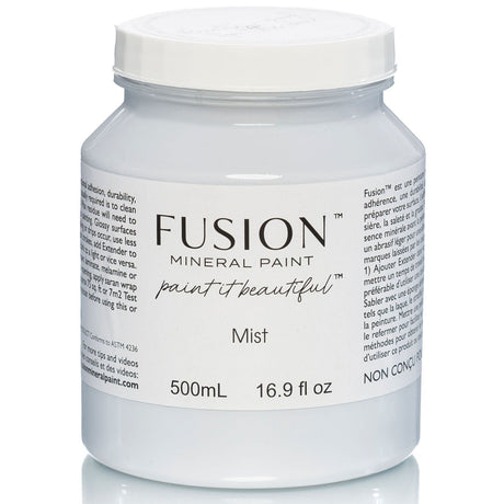 500mL Mist Fusion Mineral Paint jar with smooth matte finish, includes instructions, by Fusion Mineral Paint.