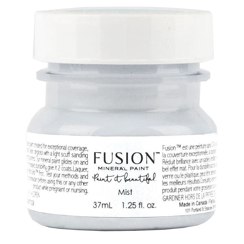 Mist Fusion Mineral Paint, 37 mL bottle; periwinkle matte paint, gray cap, white label. Brand: Fusion Mineral Paint.