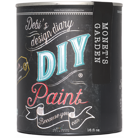 16 oz can of Monet’s Garden DIY Paint by DIY Paint Co. with black and teal label.