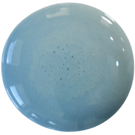Glossy, speckled blue ceramic painted with Moody Blue by Old Fashioned Milk Paint, with white reflections.