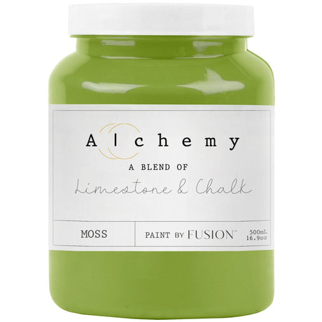 500ml jar of Moss Alchemy Paint by Fusion Mineral Paint, chalk-style blend with limestone and chalk.