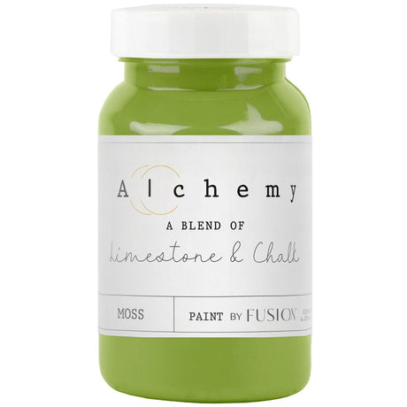 Moss Alchemy Paint by Fusion Mineral Paint, limestone and chalk-style furniture paint blend in a bottle.
