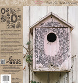 Pink birdhouse with black floral designs created using IOD Nature’s Etchings Stamp.