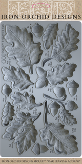 IOD Oak Leaves & Acorns Mould with assorted detailed leaf and acorn shapes by Iron Orchid Designs.