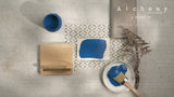 Alchemy by Fusion Digital Downloads with brush, wood block, dried flowers, and painted tile on cracked surface.