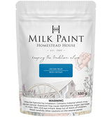 330g Homestead House Ocean Milk Paint bag in blue, featuring a barn and flowers illustration on the label.