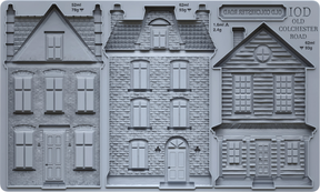 Mold by I.O.D. featuring three building facades, labeled Old Colchester Road Mould by Iron Orchid Designs.