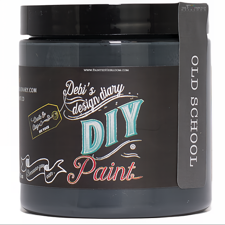 Black jar labeled DIY Paint Co. Old School DIY Paint.