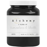 Fusion Mineral Paint Onyx Alchemy 500mL jar, chalk-style black furniture paint in a sleek container.