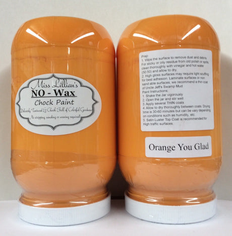 Two jars of Miss Lillian’s Paint Orange You Glad No-Wax Chalk Paint.