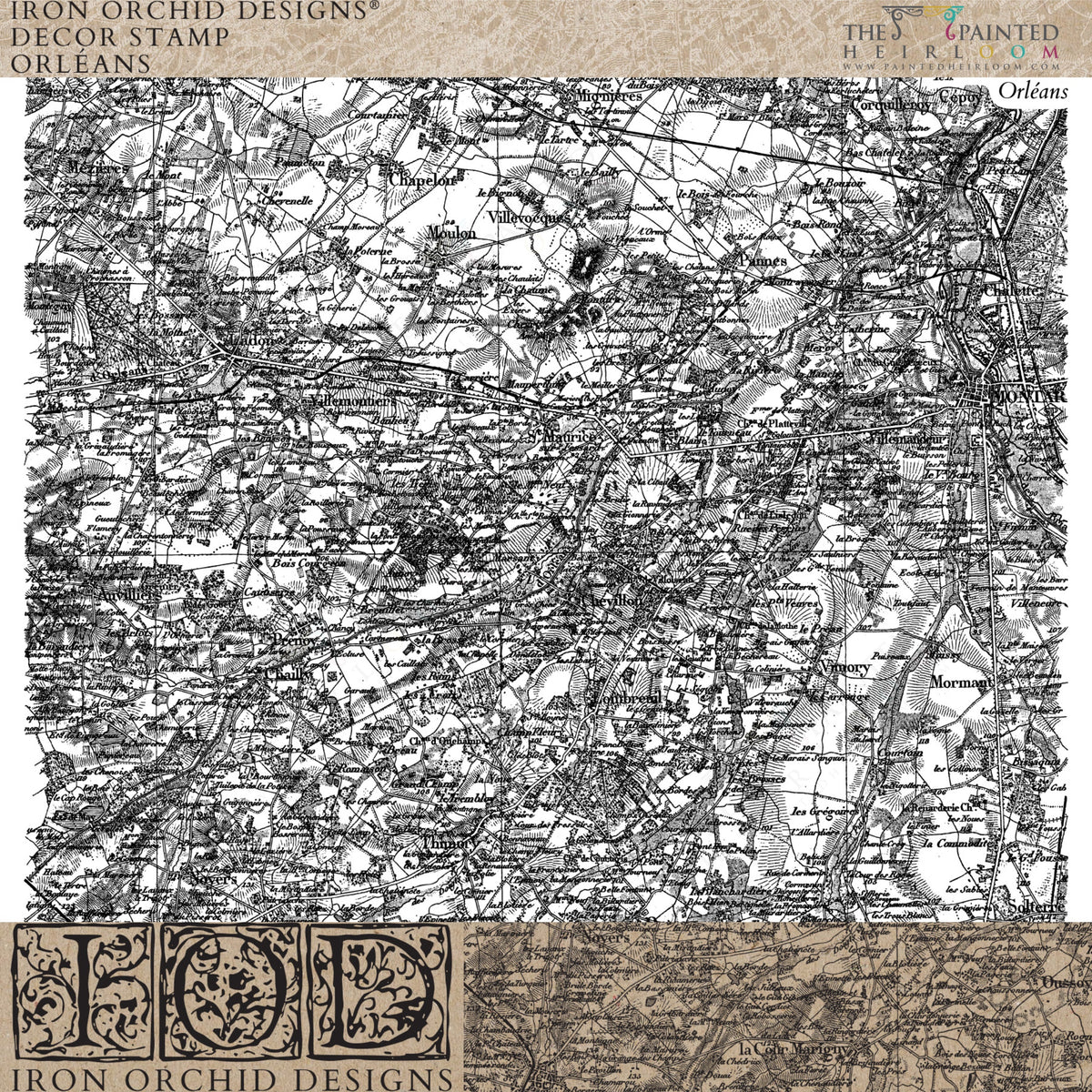 Orléans Stamp by IOD featuring a black-and-white French map design.