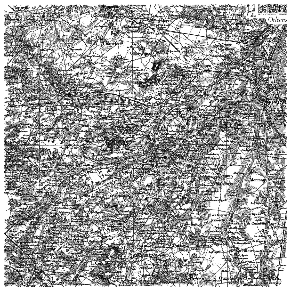 Orléans Stamp by IOD featuring an antique French map design from Iron Orchid Designs.