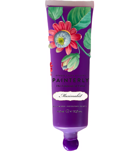 Purple Painterly Blendable tube by DIY Paint Co. with red-purple flower, for high pigment furniture painting.