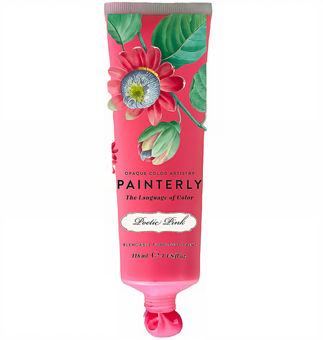 Painterly Blendable Furniture Artist Paint tube by DIY Paint Co., Poetic Pink color, pink packaging, floral label.