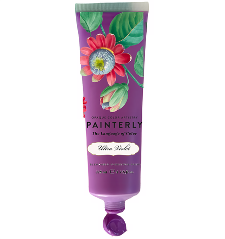 Purple DIY Paint Co. Painterly Blendable Furniture Artist Paint tube with floral packaging and vivid pigment shown.