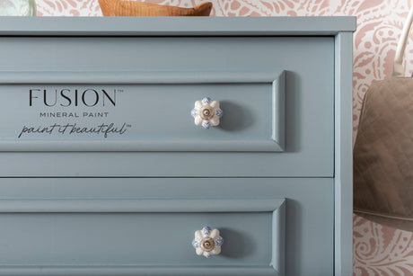 Paisley Fusion Mineral Paint dresser with floral knobs and a matte finish by Fusion Mineral Paint.