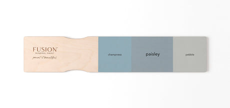 Matte finish sample board in Champness, Paisley, and Pebble by Fusion Mineral Paint.