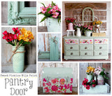 Old Fashioned Milk Paint Sweet Pickins jars, drawers, and boxes finished in pastel shades for vintage-style decor.